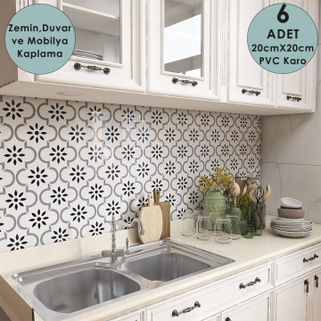 TechnoSmart 6Adet 20cm×20cm Kendinden Yapışkanlı Duvar Kaplama Mutfak Banyo PVC Sticker Dekorasyon