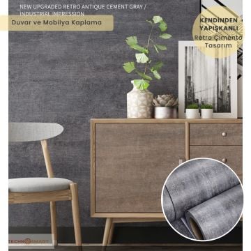 TechnoSmart 60cm×500cm Kendinden Yapışkanlı Dokulu Çimento Görünümlü Duvar Kağıdı Dolap Masa Kaplama