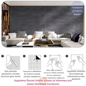 TechnoSmart 60cm×500cm Kendinden Yapışkanlı Dokulu Çimento Görünümlü Duvar Kağıdı Dolap Masa Kaplama Antrasit