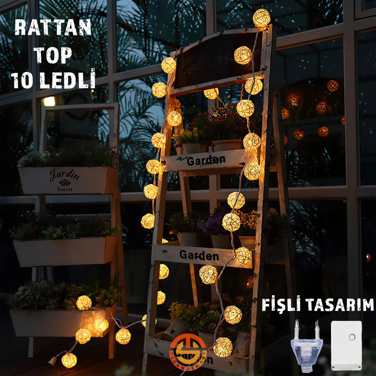 TechnoSmart Dekoratif 10'lu Rattan Model Fişli Şerit Led Süsleme