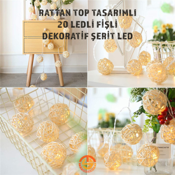 TechnoSmart Dekoratif 20'li Rattan Model Fişli Şerit Led Süsleme