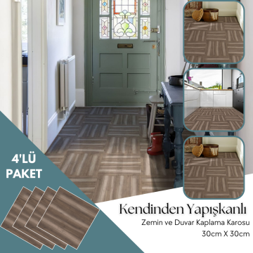 TechnoSmart 4 Adet 30cm×30cm Kendinden Yapışkanlı LVT Zemin Duvar Kaplama Mutfak Banyo Karo Sticker