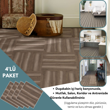 TechnoSmart 4 Adet 30cm×30cm Kendinden Yapışkanlı LVT Zemin Duvar Kaplama Mutfak Banyo Karo Sticker