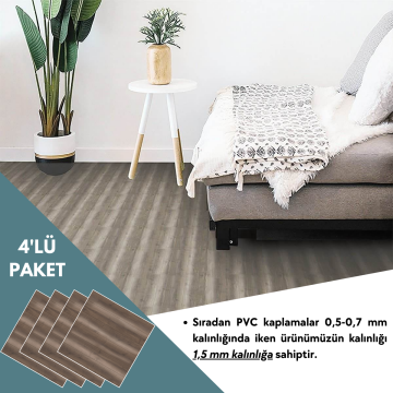 TechnoSmart 4 Adet 30cm×30cm Kendinden Yapışkanlı LVT Zemin Duvar Kaplama Mutfak Banyo Karo Sticker