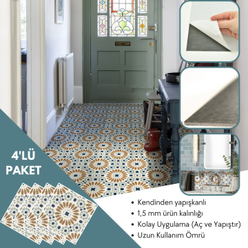 TechnoSmart 4 Adet 30cm×30cm Kendinden Yapışkanlı LVT Zemin Duvar Kaplama Mutfak Banyo Karo Sticker