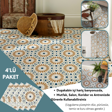 TechnoSmart 4 Adet 30cm×30cm Kendinden Yapışkanlı LVT Zemin Duvar Kaplama Mutfak Banyo Karo Sticker