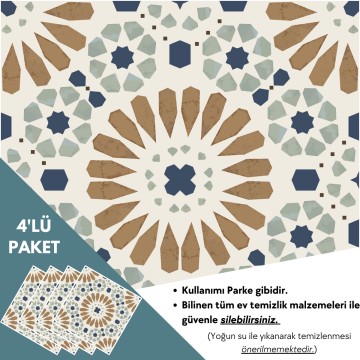 TechnoSmart 4 Adet 30cm×30cm Kendinden Yapışkanlı LVT Zemin Duvar Kaplama Mutfak Banyo Karo Sticker
