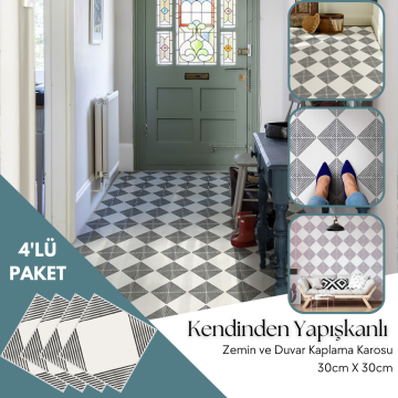 TechnoSmart 4 Adet 30cm×30cm Kendinden Yapışkanlı LVT Zemin Duvar Kaplama Mutfak Banyo Karo Sticker