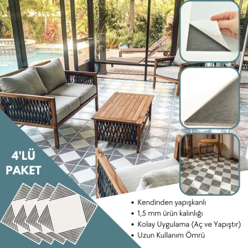 TechnoSmart 4 Adet 30cm×30cm Kendinden Yapışkanlı LVT Zemin Duvar Kaplama Mutfak Banyo Karo Sticker