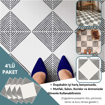 TechnoSmart 4 Adet 30cm×30cm Kendinden Yapışkanlı LVT Zemin Duvar Kaplama Mutfak Banyo Karo Sticker