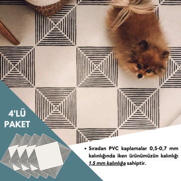 TechnoSmart 4 Adet 30cm×30cm Kendinden Yapışkanlı LVT Zemin Duvar Kaplama Mutfak Banyo Karo Sticker