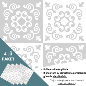 TechnoSmart 4 Adet 30cm×30cm Kendinden Yapışkanlı LVT Zemin Duvar Kaplama Mutfak Banyo Karo Sticker