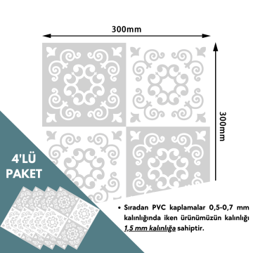 TechnoSmart 4 Adet 30cm×30cm Kendinden Yapışkanlı LVT Zemin Duvar Kaplama Mutfak Banyo Karo Sticker