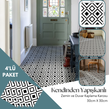 TechnoSmart 4 Adet 30cm×30cm Kendinden Yapışkanlı LVT Zemin Duvar Kaplama Mutfak Banyo Karo Sticker