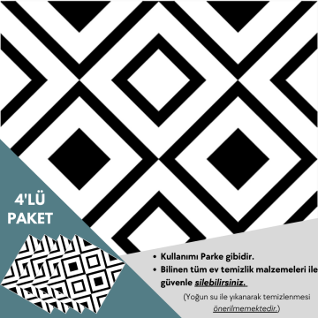 TechnoSmart 4 Adet 30cm×30cm Kendinden Yapışkanlı LVT Zemin Duvar Kaplama Mutfak Banyo Karo Sticker