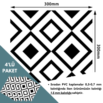 TechnoSmart 4 Adet 30cm×30cm Kendinden Yapışkanlı LVT Zemin Duvar Kaplama Mutfak Banyo Karo Sticker