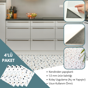 TechnoSmart 4 Adet 30cm×30cm Kendinden Yapışkanlı LVT Zemin Duvar Kaplama Mutfak Banyo Karo Sticker