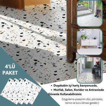 TechnoSmart 4 Adet 30cm×30cm Kendinden Yapışkanlı LVT Zemin Duvar Kaplama Mutfak Banyo Karo Sticker