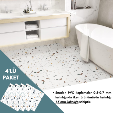TechnoSmart 4 Adet 30cm×30cm Kendinden Yapışkanlı LVT Zemin Duvar Kaplama Mutfak Banyo Karo Sticker
