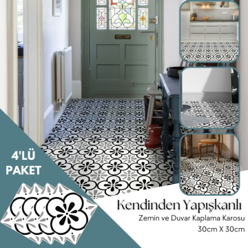 TechnoSmart 4 Adet 30cm×30cm Kendinden Yapışkanlı LVT Zemin Duvar Kaplama Mutfak Banyo Karo Sticker
