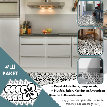 TechnoSmart 4 Adet 30cm×30cm Kendinden Yapışkanlı LVT Zemin Duvar Kaplama Mutfak Banyo Karo Sticker