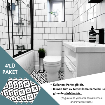 TechnoSmart 4 Adet 30cm×30cm Kendinden Yapışkanlı LVT Zemin Duvar Kaplama Mutfak Banyo Karo Sticker