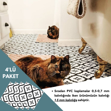 TechnoSmart 4 Adet 30cm×30cm Kendinden Yapışkanlı LVT Zemin Duvar Kaplama Mutfak Banyo Karo Sticker
